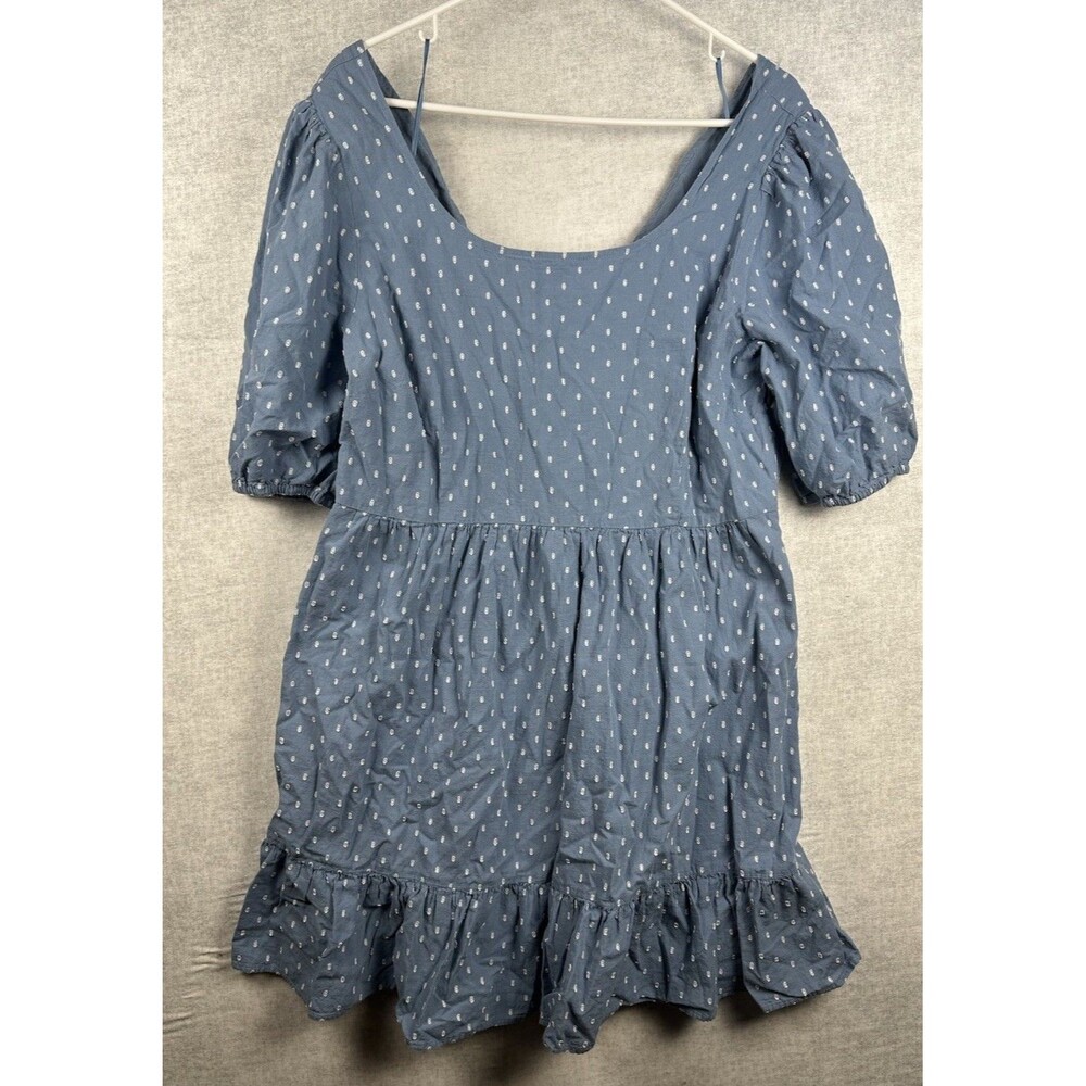 Ann Taylor Loft Clip Tie Back Flounce Swing Mini Dress Size 16 Blue Swiss Dot